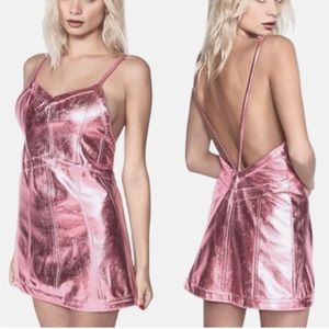 For Love & Lemons Metallic Pink Faux Leather Luna Mini Strappy Dress Size XS